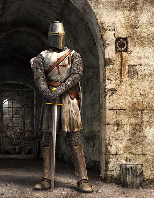 Ritter beschützt den Burgeingang